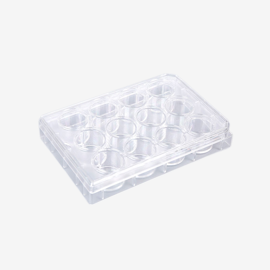 12-Well Transparent TC-Treated Cell Culture Plates with Clear Lid, Sterile